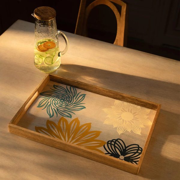 Wooden Floral Handcrafted Tray Online now