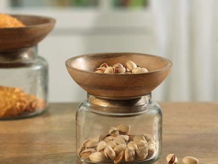 Twain Glass Jar with Wooden Bowl (small) Cheap