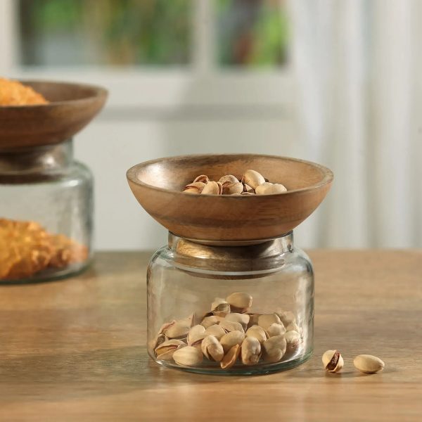 Twain Glass Jar with Wooden Bowl (small) Cheap