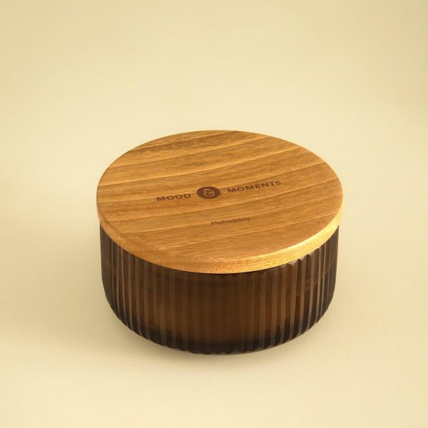 Mahogany Natural Soy Wax Glass Bowl with Wooden Lid(4 Wick) Online Hot Sale