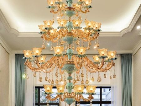 European Vintage Style Duplex Building Ceramic Three Story Chandelier For Living Room on Sale