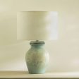 Vara Distressed Aqua Terracotta Table Lamp With Shade - White Discount