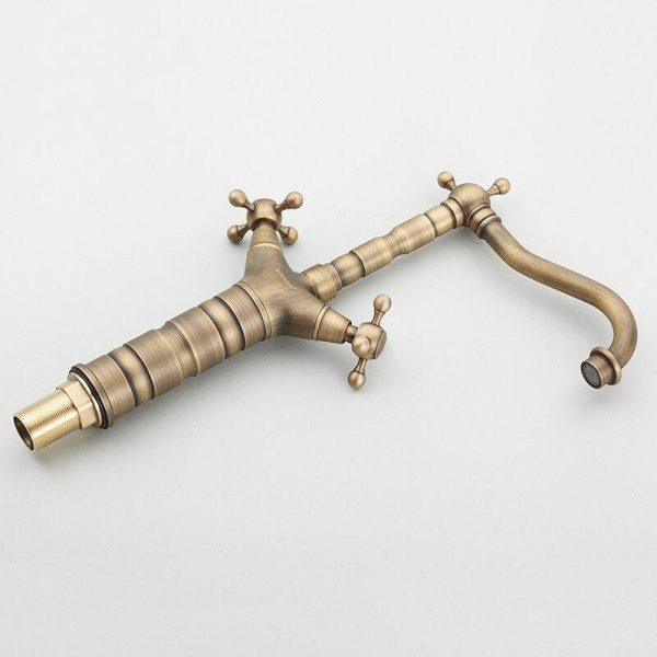 Antique Brass Finishing Bathroom Faucets Basin Faucets Dual Handle Hot Cold Wash Basin Tap Lavatory Faucet Online Sale