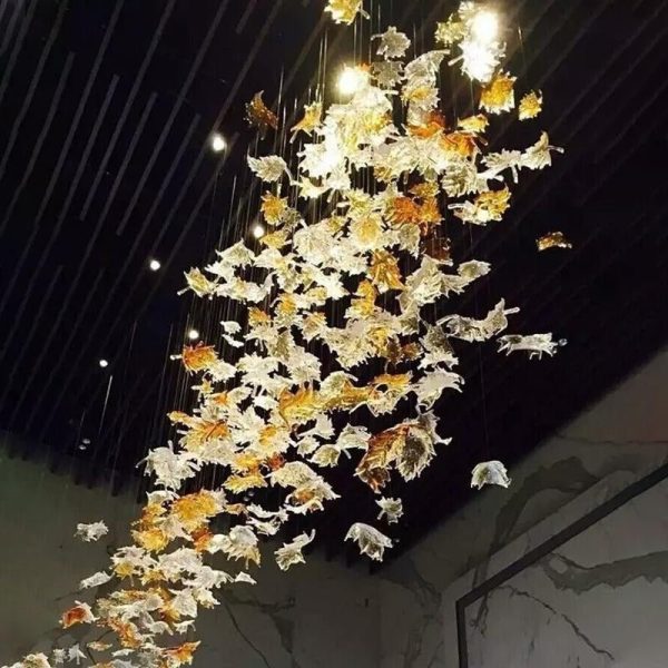 Maple Leaf Pendant Light Glass Chandelier For Sale