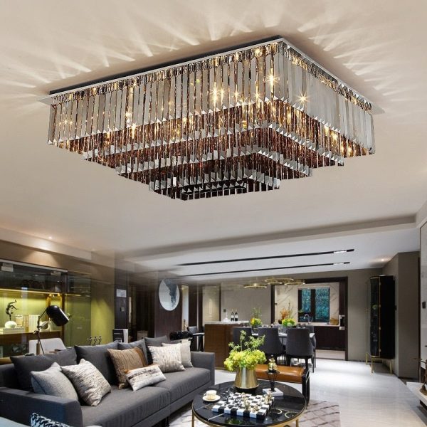 Luxury Modern Black Crystal Ceiling Chandelier Living Room Square Shape For Discount