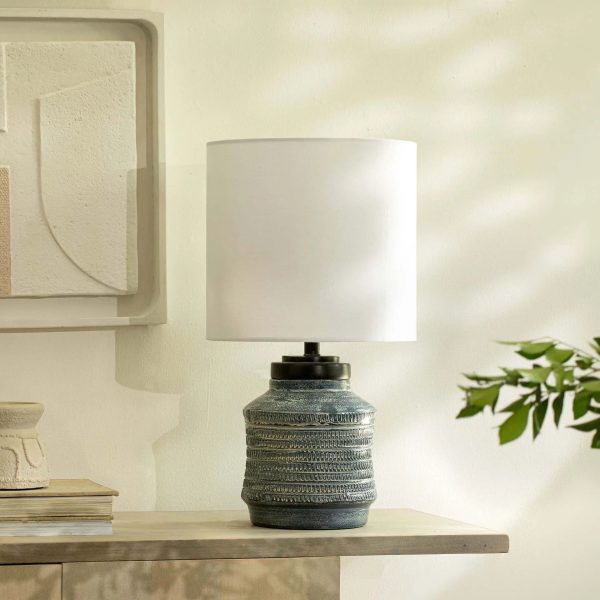 Vara Terracotta Textured Distressed Blue Lamp With Shade - White Online now