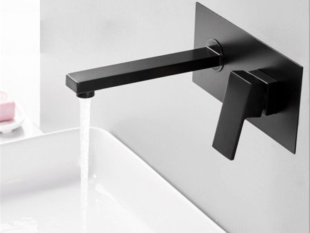 Luxury Matte Black Bathroom Faucet Basin Sink Tap Wall Mounted Square Brass Mixer Tap Online Hot Sale