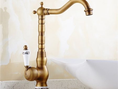 Sink Bathroom Faucet Basin Mixer Tap Antique Brass Ceramics Deck Mounted Retro Porcelain Handle Faucets Sale