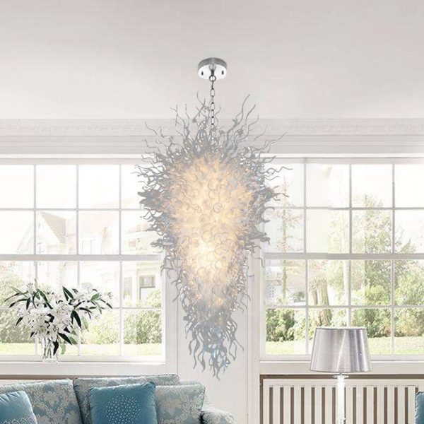 Hand Blown Classic White Large Murano Glass LED Chandelier For Sale