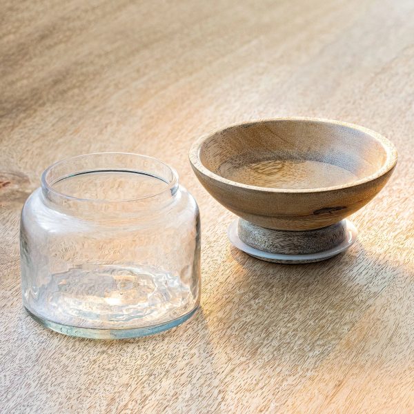 Twain Glass Jar with Wooden Bowl (small) Cheap