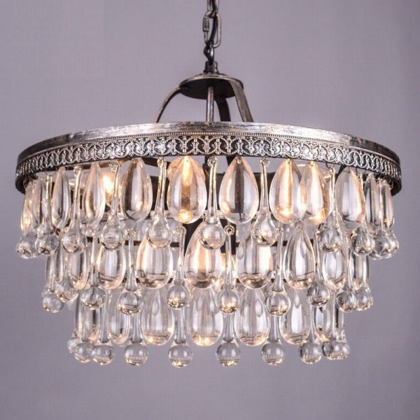 Vintage Big Glass Drops Led Crystal Iron Lustres Chandeliers Pendants For Kitchen Living Room Bedroom Discount