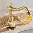 Basin Faucets Antique Brass Bathroom Faucet Basin Carving Tap Rotate Double Handle Hot and Cold Water Mixer Taps Fashion