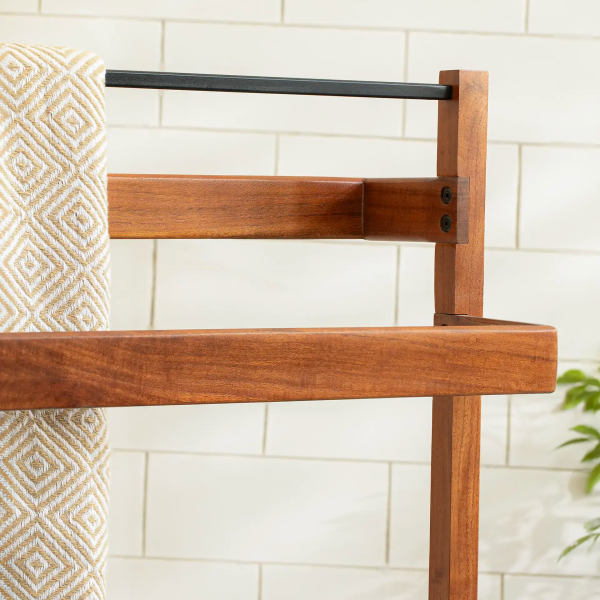 Ready-To-Assemble Wooden Towel Holder with Shelf For Discount