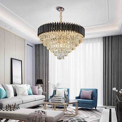 Luxury Round Black Modern Crystal Led Chandelier For Living Room For Cheap