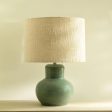 Vara Terracotta Ribbed Aquamarine Lamp With Shade - White Sale