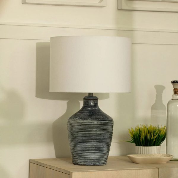 Vara Ribbed Terracotta Indigo Blue Lamp With Shade - White Online Hot Sale