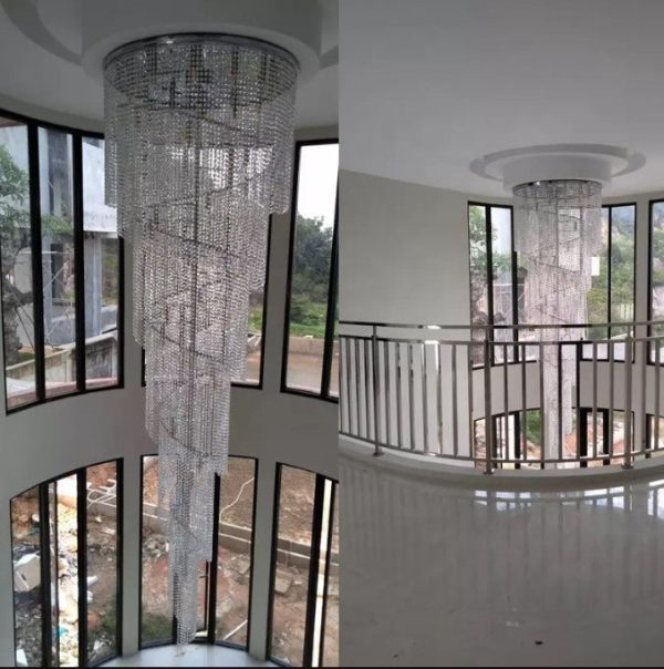 Luxury Modern Crystal Bead Chandelier For Staircase Long Loft Black Light Fixture Cheap