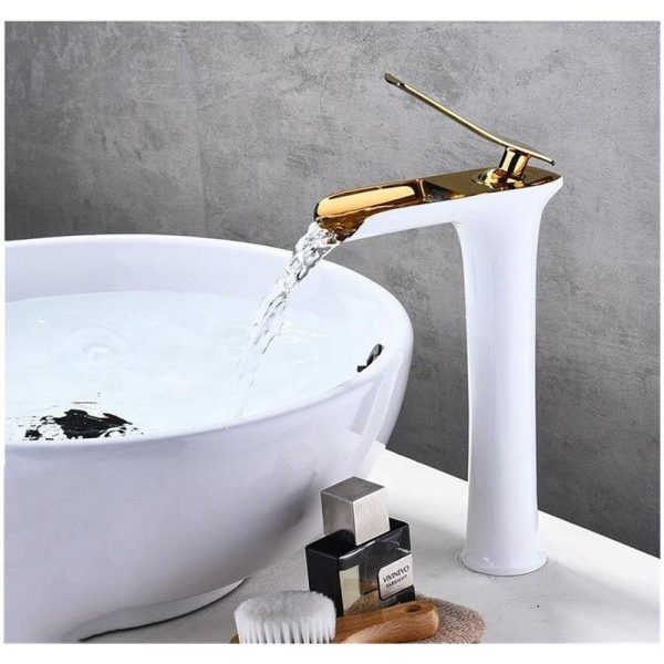 Brass Waterfall Basin Faucet: Single Handle Hot and Cold Water Mixer on Sale