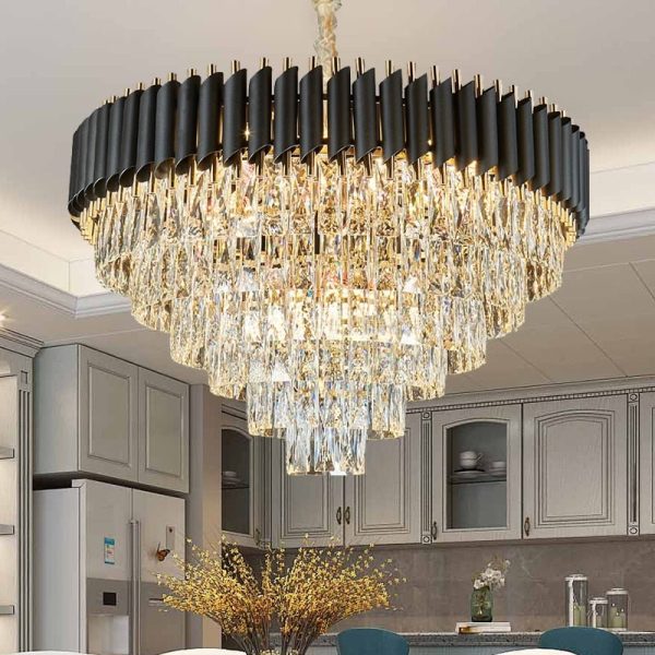 Luxury Round Black Modern Crystal Led Chandelier For Living Room For Cheap