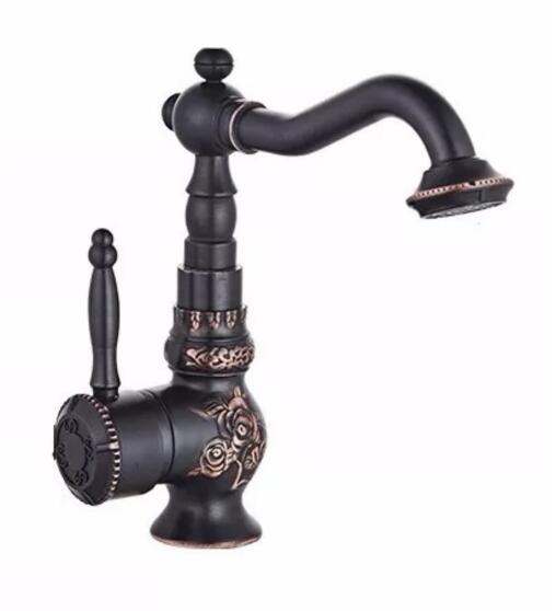 Basin Faucets Antique Brass Bathroom Faucet Basin Carving Tap Rotate Single Handle Hot and Cold Water Mixer Taps Crane Hot on Sale