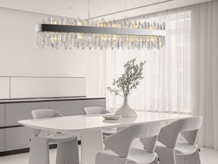 Contemporary Rectangular Crystal Chandelier in Chrome for Kitchen Island and Living Room Supply