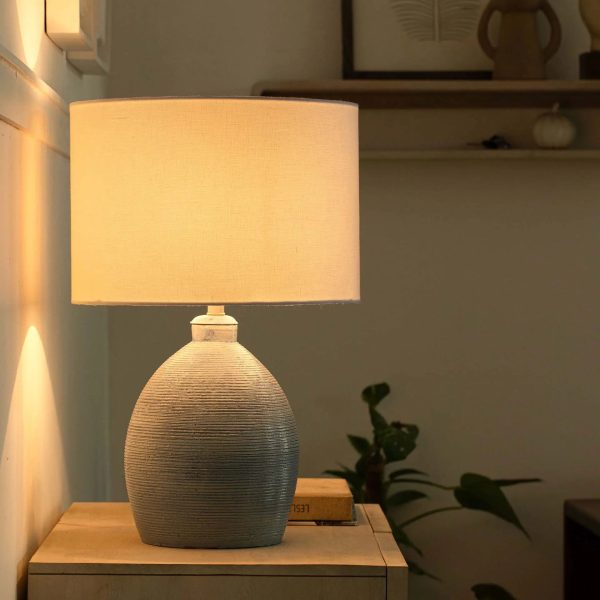 Vara Terracotta Ribbed Lamp With Shade - White Supply