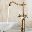 Antique Brass Finishing Bathroom Faucets Basin Faucets Dual Handle Hot Cold Wash Basin Tap Lavatory Faucet Online Sale