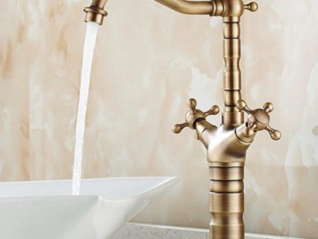 Antique Brass Finishing Bathroom Faucets Basin Faucets Dual Handle Hot Cold Wash Basin Tap Lavatory Faucet Online Sale