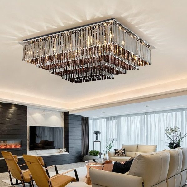 Luxury Modern Black Crystal Ceiling Chandelier Living Room Square Shape For Discount