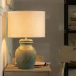 Vara Distressed Aqua Terracotta Table Lamp With Shade - White Discount