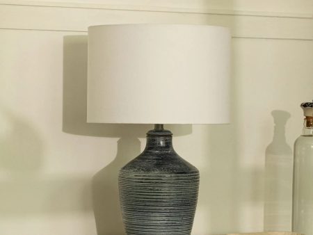 Vara Ribbed Terracotta Indigo Blue Lamp With Shade - White Online Hot Sale