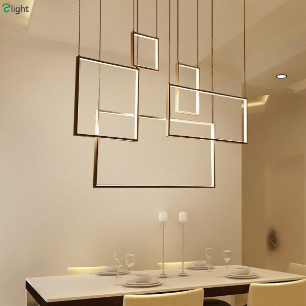 Modern Rectangle Chandeliers Led Pendant Lights Living Dining Room Kitchen Stair Fashion