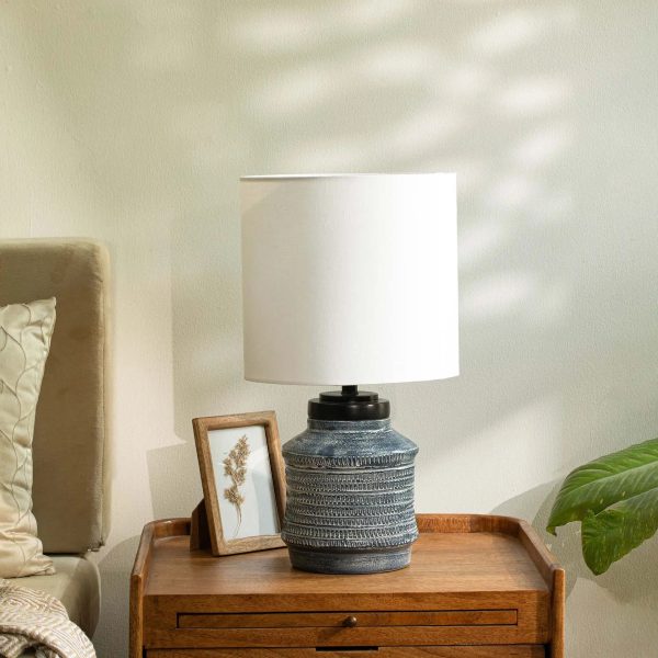 Vara Terracotta Textured Distressed Blue Lamp With Shade - White Online now