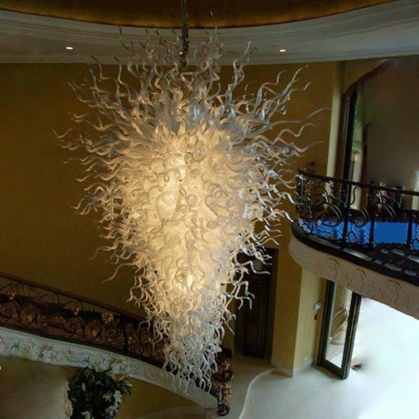 Hand Blown Classic White Large Murano Glass LED Chandelier For Sale