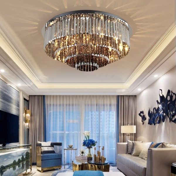 Luxury Modern Round Black Crystal Ceiling Light Chandelier For Living Room Hot on Sale