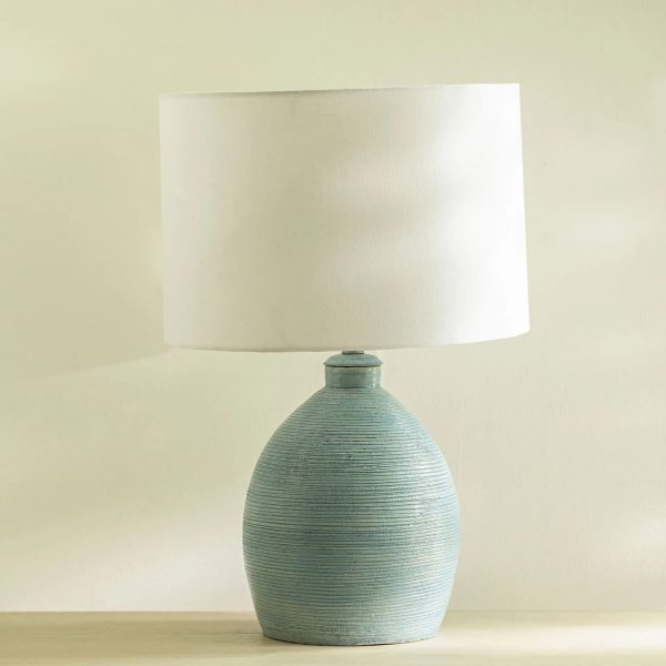 Vara Terracotta Ribbed Lamp With Shade - White Supply