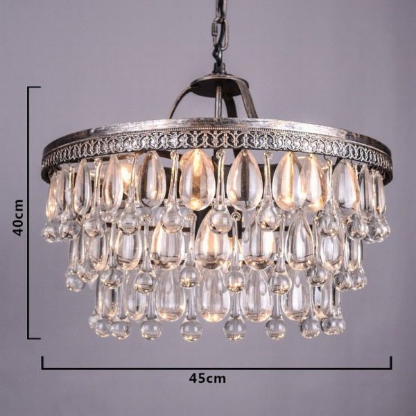 Vintage Big Glass Drops Led Crystal Iron Lustres Chandeliers Pendants For Kitchen Living Room Bedroom Discount