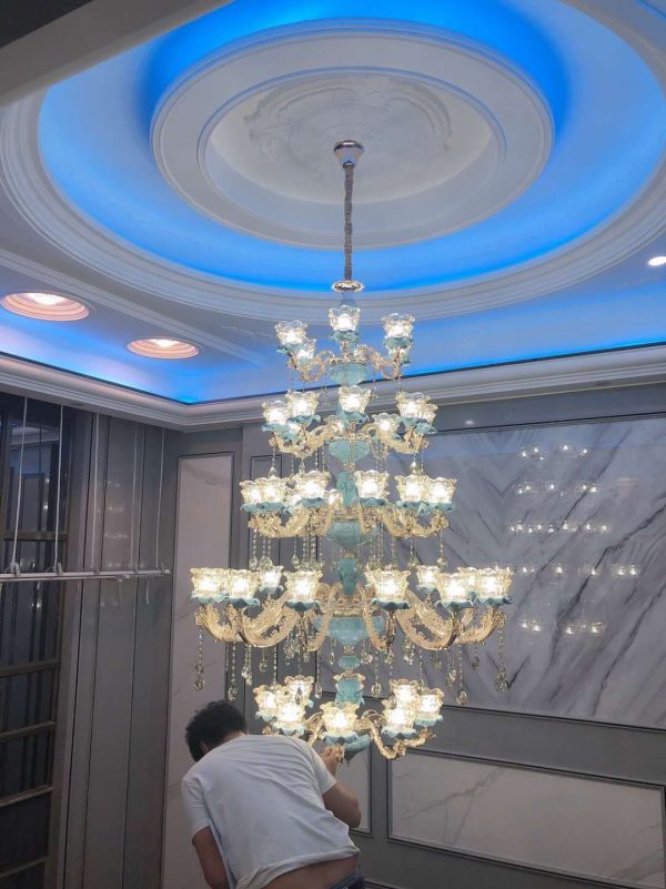 European Vintage Style Duplex Building Ceramic Three Story Chandelier For Living Room on Sale