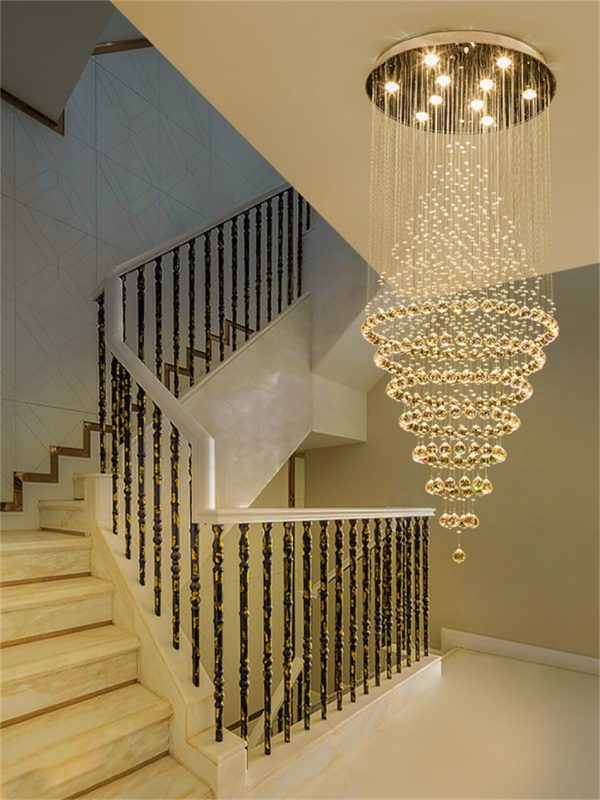 Modern LED Crystal Villa Chandelier Droplight Long Circular Crystal Lighting on Sale