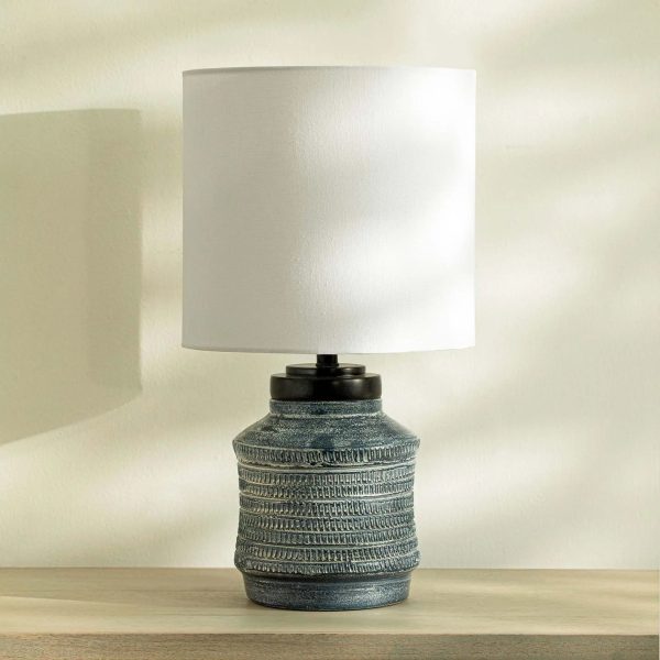 Vara Terracotta Textured Distressed Blue Lamp With Shade - White Online now