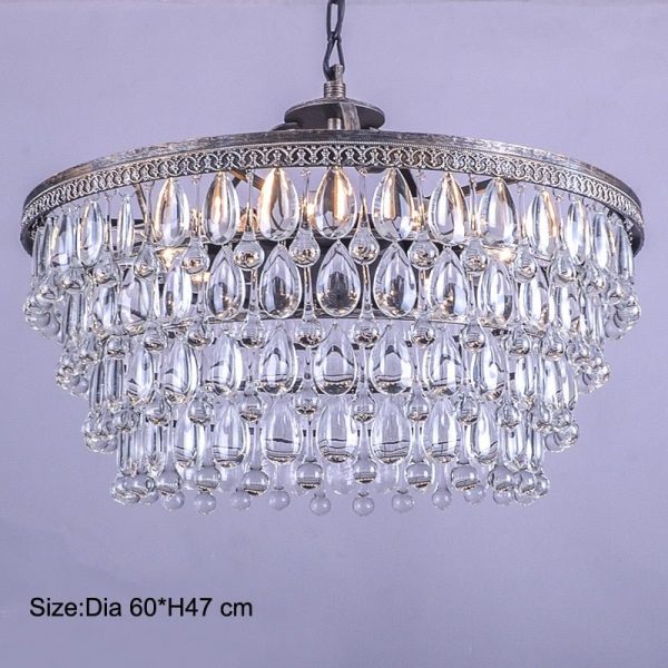 Vintage Big Glass Drops Led Crystal Iron Lustres Chandeliers Pendants For Kitchen Living Room Bedroom Discount