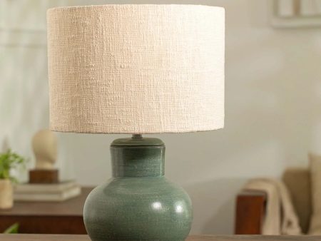 Vara Terracotta Ribbed Aquamarine Lamp With Shade - White Sale