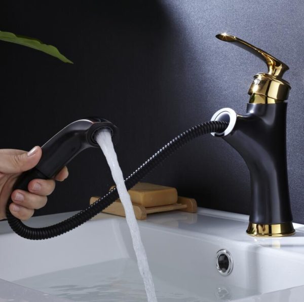 Basin Faucets Brass Black Modern Pull Out And Down Bathroom Faucet Kitchen Sink Faucet Toilet Mixer Tap Hot Cold Water Fashion