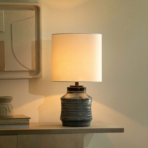 Vara Terracotta Textured Distressed Blue Lamp With Shade - White Online now