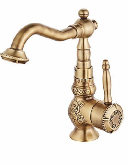 Basin Faucets Antique Brass Bathroom Faucet Basin Carving Tap Rotate Single Handle Hot and Cold Water Mixer Taps Crane Hot on Sale