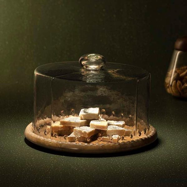 glass cloche with scallop wooden base For Cheap