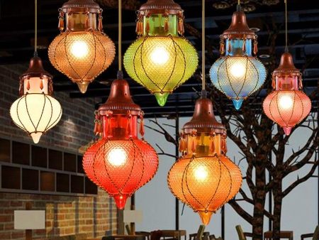 Bohemian Mediterranean Colorful Glass Pendant Lamp for Café Bar and Restaurant Décor Discount