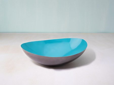 teal metal-enamel fusion bowl- large For Cheap