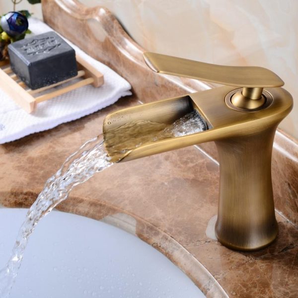 Basin Faucet Waterfall Bathroom Faucets Single handle Basin Mixer Tap Antique Faucet Brass Sink Water Crane Taps Online now