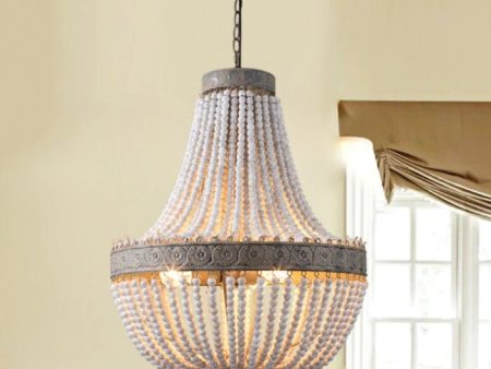 Retro Loft Vintage Chandelier Rustic Round Wooden Beads Pendant Lamp For Cheap